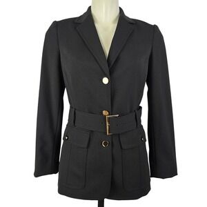 Calvin Klein Women's Belted Blazer Jacket Stretch Gold Hardware Office Black 6